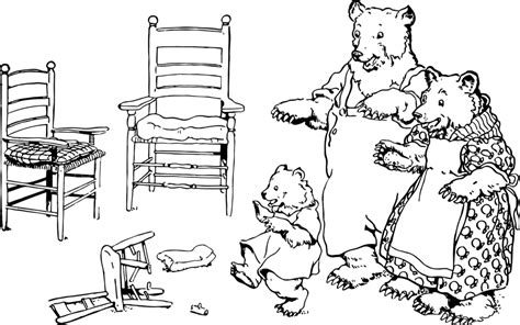 Three Bears And Chairs Vintage Illustration Engraving Black Drawing