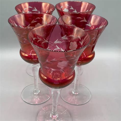 Cut To Clear Cranberry Glass Etsy