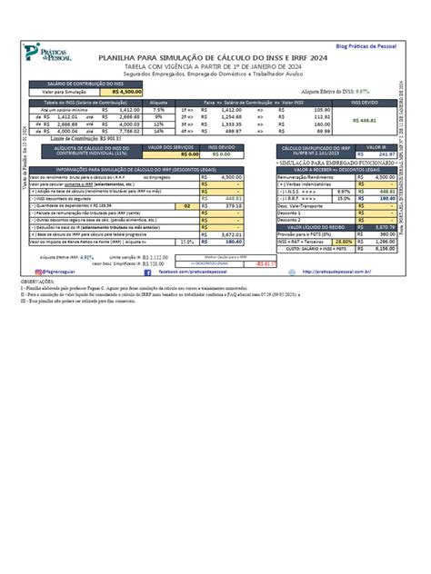 Planilha Inss Irrf 2024 Simulacao Calculo Pdf Renda Salário