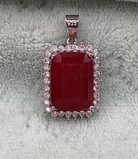 Ruby Pendant Emerald Cut Large Ruby Pendant for Omega or Chain Halo Ruby Necklace Large Pendant ...