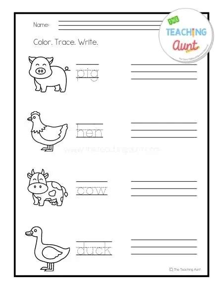 Farm Animals Tracing Worksheets - The Teaching Aunt