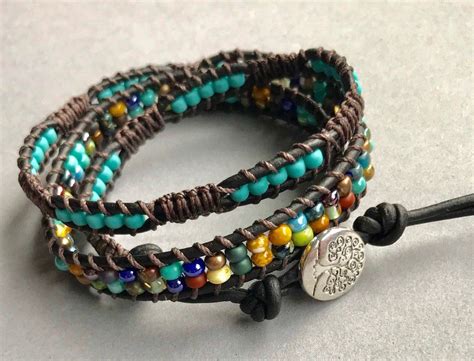 Southwest Color Mix Triple Wrap Leather Beaded Bracelet Boho Jewelry Beaded Jewelry Beaded