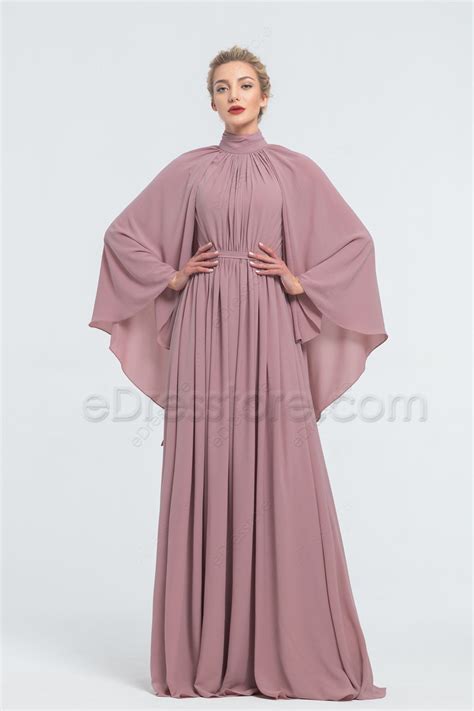 Modest Mormon Desert Rose Bridesmaid Dresses Long Sleeves Edresstore