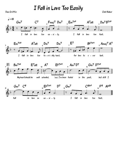 I Fall In Love Too Easily Bb Chart Sheet Music For Piano Solo Easy