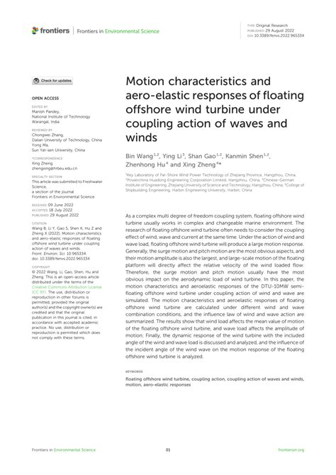 Pdf Motion Characteristics And Aero Elastic Responses Of Floating