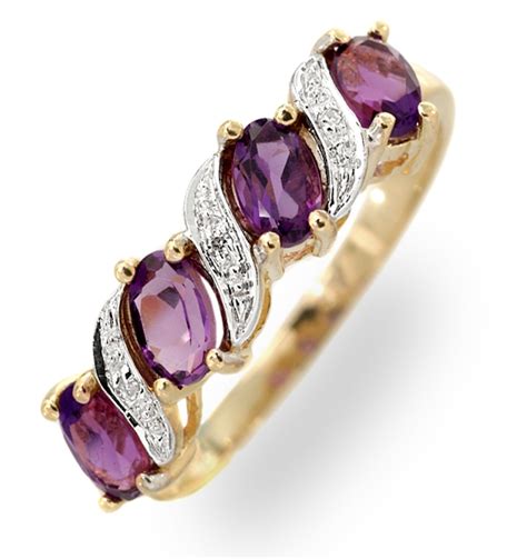 Amethyst 074ct And Diamond 9k Gold Ring