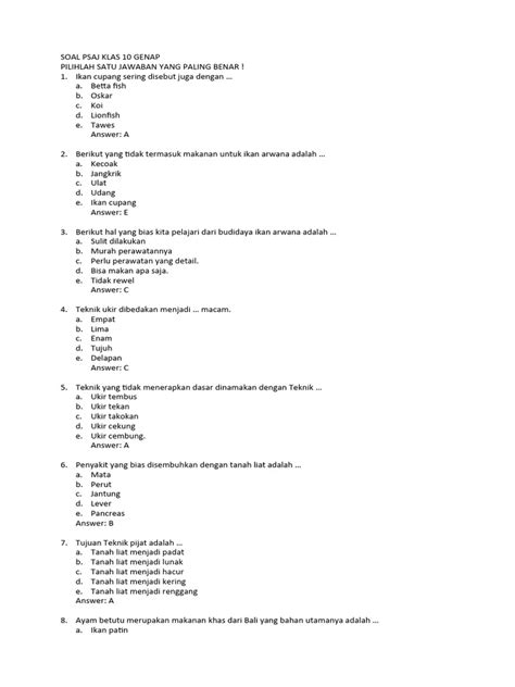 Soal Psaj Klas 10 Genap 2023 2024 Pdf