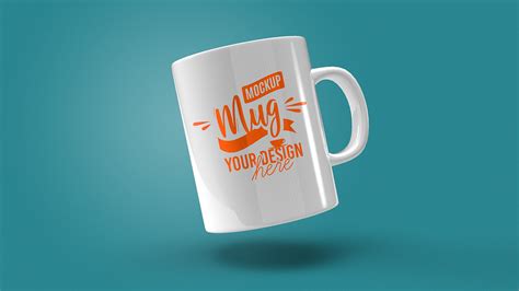 White Mug on Blue Background Free Mockup Download - Free Mockup World