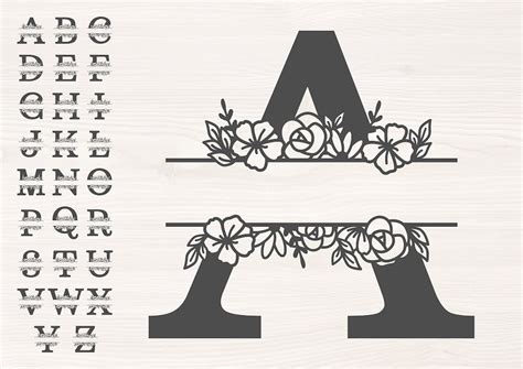 Floral Split Monogram A Z Svg Png Files For Cutting Machines Digital Clipart Alphabet Flower