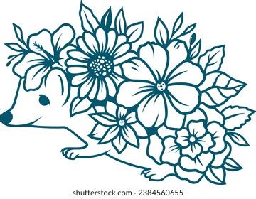 Aesthetic Floral Hedgehog Tattoo Silhouette Graphic Stock Vector ...