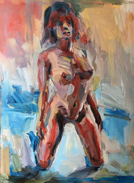 ORIGINAL EXPRESSIONISMUS FIGURATIVE Unikat Erotik Akt Nude Porträt Öl