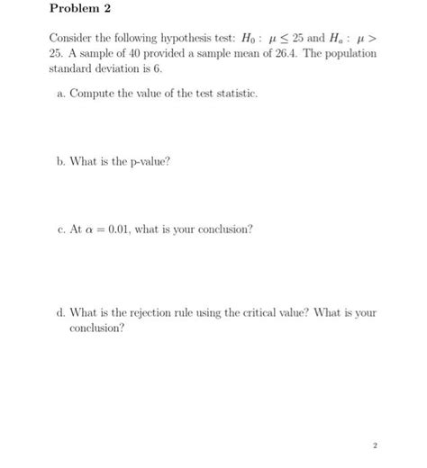 Solved Problem 2 Consider The Following Hypothesis Test