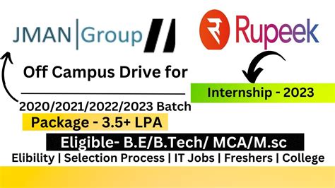 Jman Off Campus Drive For Batch Rupeek Internship