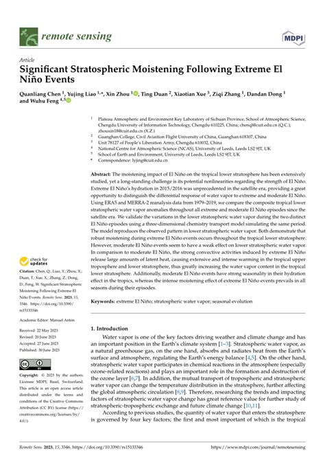 Pdf Significant Stratospheric Moistening Following Extreme El Ni O Events