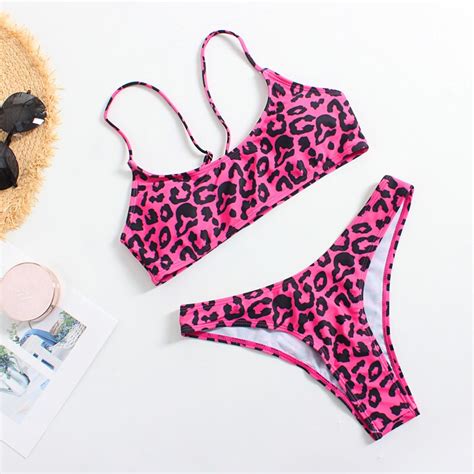 Sexy Leopard Bikini Women Swimwear Spaghetti Strap Biquini Bikinis Sexy Push Up Swimsuit