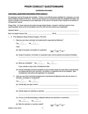 Fillable Online Emedny Prior Conduct Questionnaire Form