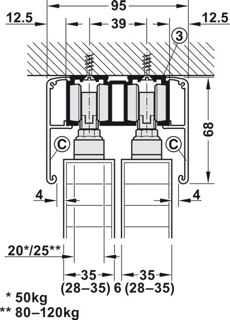 herraje para puerta corrediza Häfele Slido D Line11 50P 80P 120P