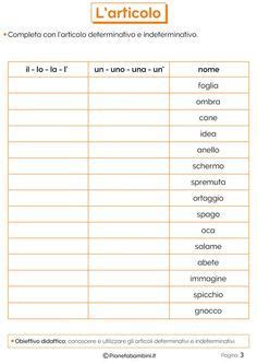 Articoli Determinativi E Indeterminativi Esercizi Per La Scuola
