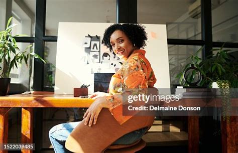 Mature Black Female Designer At Her Studio Desk Stock Photo Copy Space