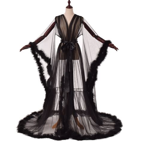 Graceart Women Dressing Gown Perspective Sheer Long Robe Puffy Tulle