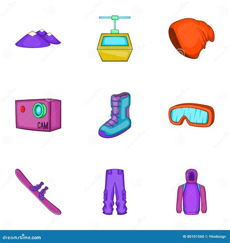 Snowboard Icons Set Cartoon Style Stock Vector Illustration Of