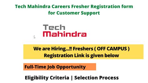 Tech Mahindra Careers Fresher Registration Form For Customer Support