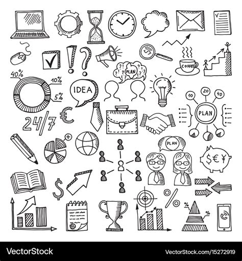 Hand Drawn Business Icon Set Doodles Royalty Free Vector