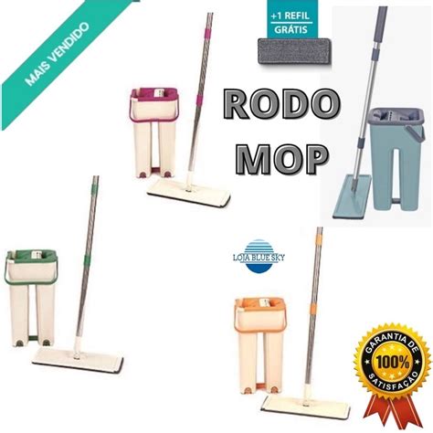 Rodo Flat Mop E Balde Lava E Seca Profissional Refil Escorrega