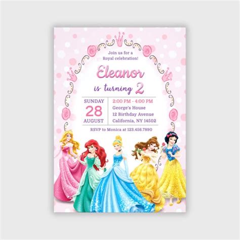 Princess Birthday Invitations Disney Girl Birthday Party Etsy México