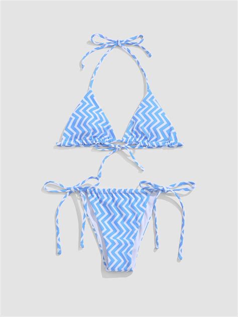 Chevron Print Strappy Bikini Set Cider