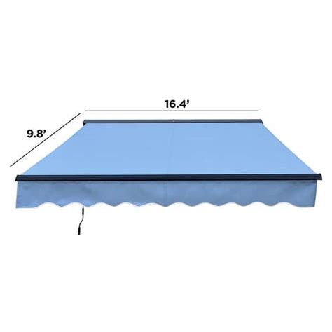 Aleko Motorized Half Cassette 16 X 10 Ft Retractable Home Patio Awning Sky Blue Bed Bath