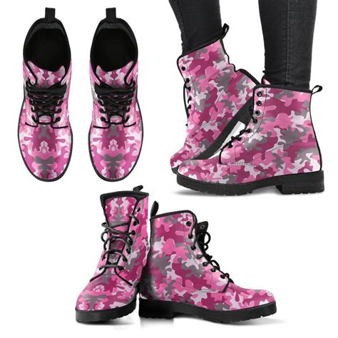 Pink Camouflage Womens Leather Boots Combat Style Boots Etsy