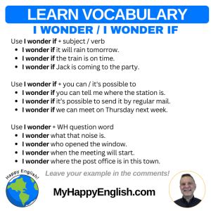 Learn Vocabulary How To Use Wonder Wonder If Happy English Free