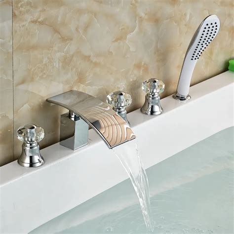 Chrome Brass Waterfall Widespread Bathtub Faucet Tap With Hand Shower