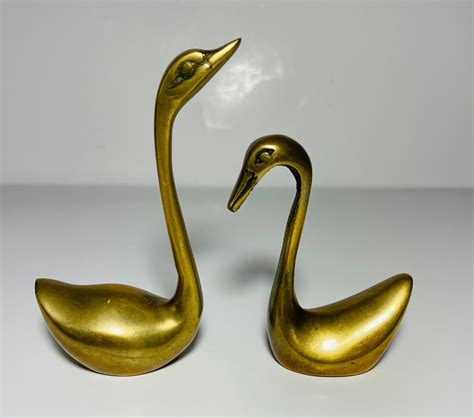 Vintage Mcm Pair Of Brass Swans Etsy