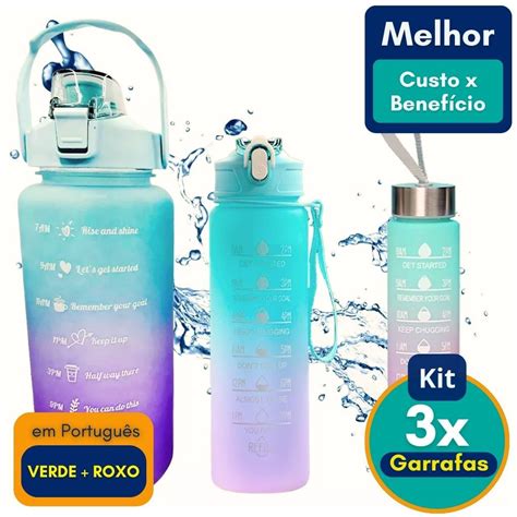 Kit Garrafa Motivacional 3 em 1 Adesivo 3D 3 Garrafas Água Squeeze