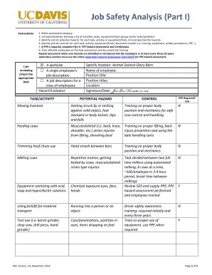 Fillable Online Safetyservices Ucdavis Job Safety Analysis Part I Fax