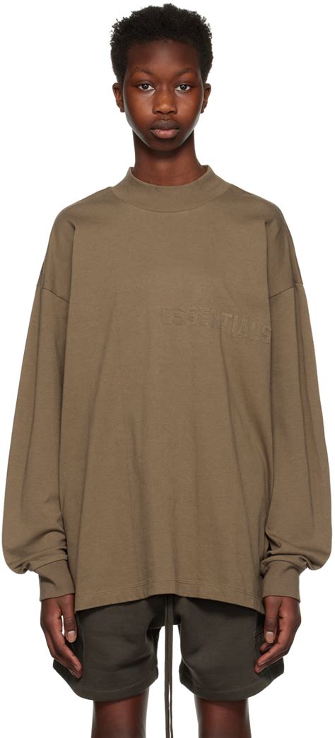 Fear Of God ESSENTIALS Brown Flocked Long Sleeve T Shirt Fear Of God