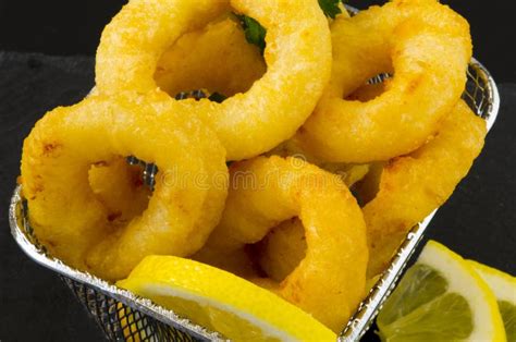 Spanish Cuisine Tapas Fried Squid Rings Calamares A La Romana Stock