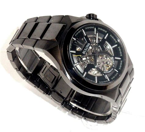 Bulova Men S Automatic Jewels Black Gunmetal Skeleton Watch