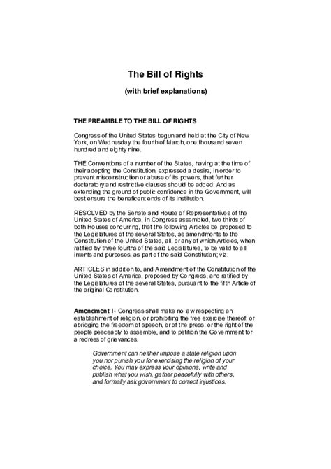 (PDF) The Bill of Rights (with brief explanations) THE PREAMBLE TO THE ...