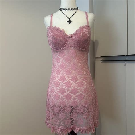 Vintage Pink Lace Lingerie Dress Brand Depop