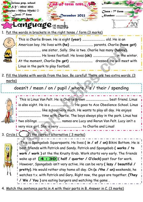 End Term Test 7th Form ESL Worksheet By English Teacher 38