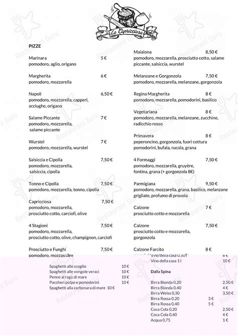 Menu Da La Capricciosa Ristorante Tavarnuzze