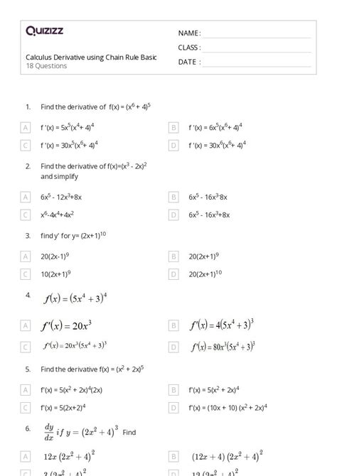 50 Chain Rule Worksheets For 10th Grade On Quizizz Free And Printable