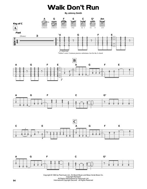 Walk Don't Run by The Ventures - Guitar Lead Sheet - Guitar Instructor