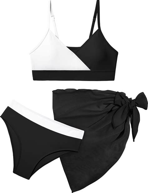 Amazon Adifun Girls Swimsuit V Neck Bikini Set Color Block With Cover Up Pcs Bathing Suits