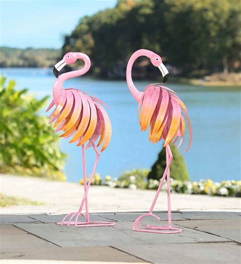 Windandweather Metal Flamingo Sculpture Yard Sculptures Metal