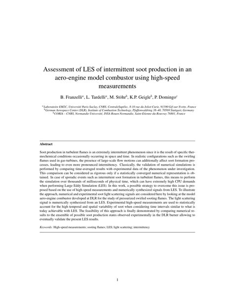 Pdf Assessment Of Les Of Intermittent Soot Production In An Aero