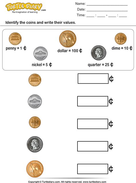 Identify Coins And Write Their Values Worksheet Free Worksheets Samples